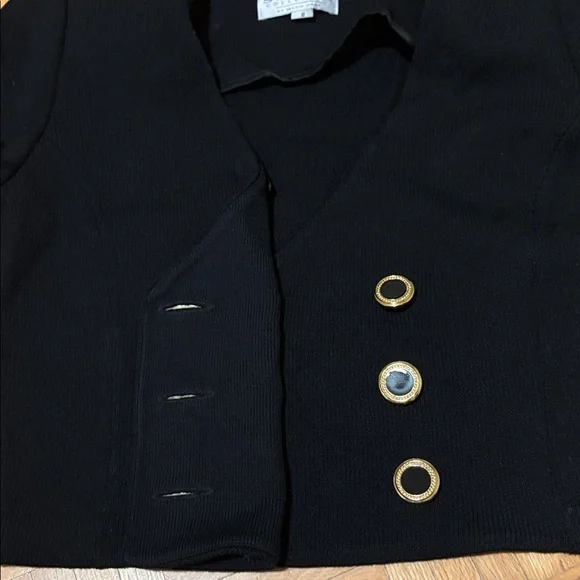 St.John collection Black Cropped Blazer with Gold Accents - Picture 9 of 16